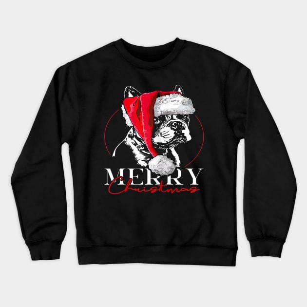 Santa Boston Terrier Merry Christmas Dog Mom Gift Crewneck Sweatshirt by Barnard